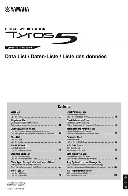 yamaha雅马哈Tyros5 Data List